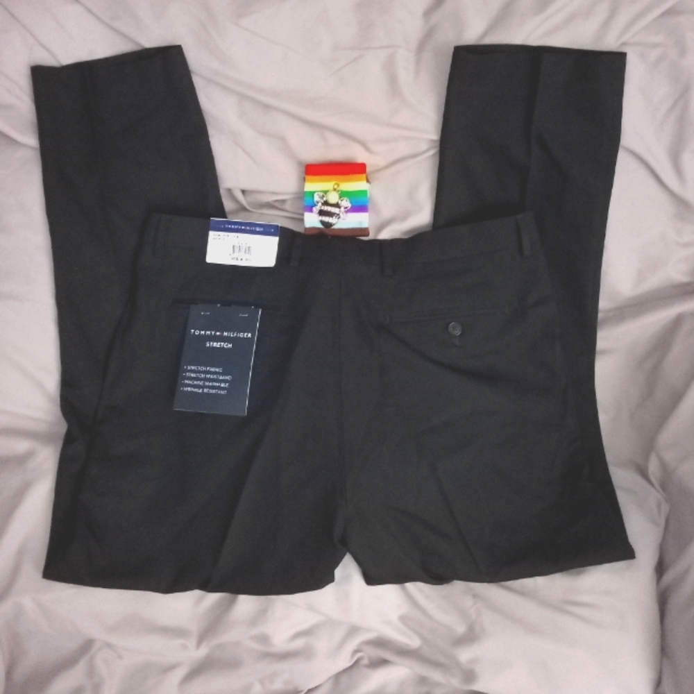 Tommy Hilfiger 36x30 Black Dress Slacks NWT Stretch Flat Front Machine Washable